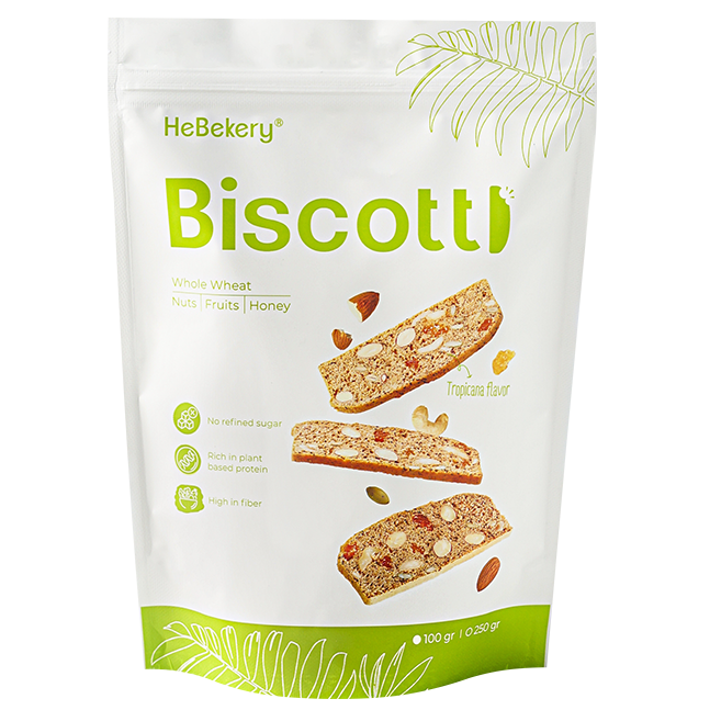 BISCOTTI Nguyên Cám Ăn Kiêng Vị Trái Cây Nhiệt Đới Hebekery - Hình ảnh 2