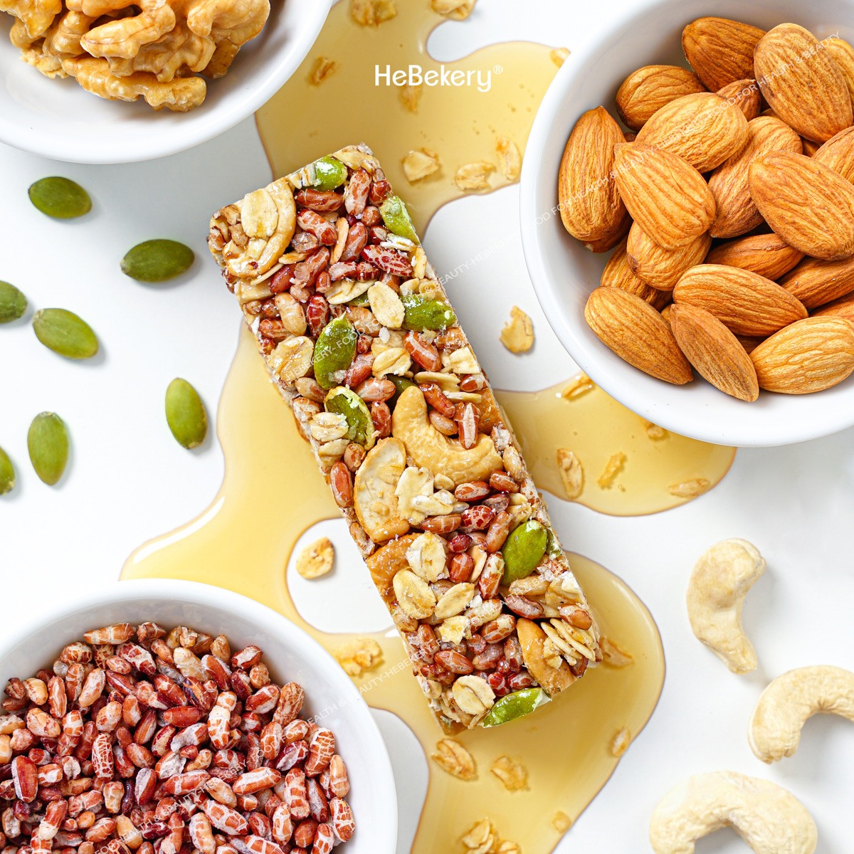 Thanh Ngũ Cốc Crunchy Granola Bar Không Đường Tinh Luyện Hebekery - 200g - Hình ảnh 7