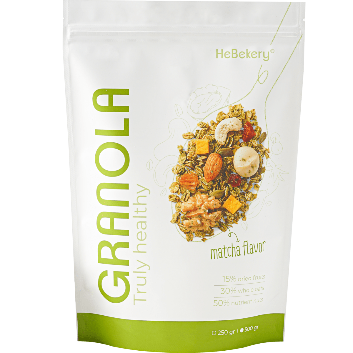 Granola Truly Healthy Vị Matcha HEBEKERY by HEBE - Ngũ Cốc Dinh Dưỡng Lành Mạnh Tự Nhiên - Hình ảnh 2