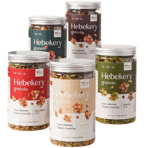 Granola Low Calories Siêu Giòn 5 Vị Hebekery - Ngũ Cốc Ăn Kiêng, Ăn Vặt Healthy Dinh Dưỡng Cho Mẹ Bầu