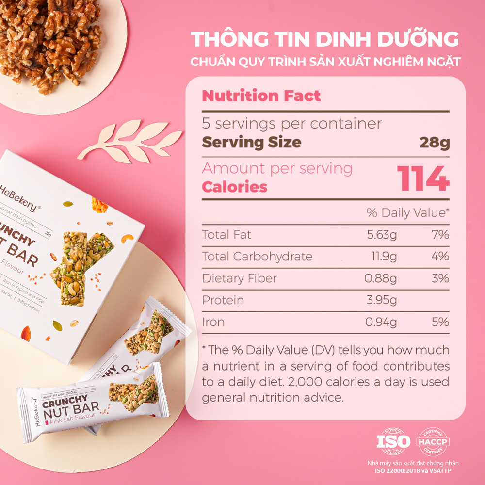 Thanh Hạt Muối Hồng Dinh Dưỡng 114Kcal - Crunchy Nut Nutrition Bar Hebekery - Hình ảnh 8